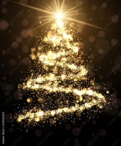 Fotografia Golden Background With Christmas Tree.