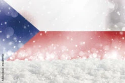 Fotomurale Defocused Czech Republic Flag As A Winter Christmas Background With Falling Snow