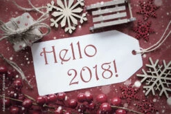 Fotografia Nostalgic Christmas Decoration, Label With Text Hello 2018
