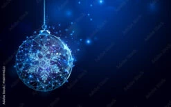 Fotografia Low Polygon Christmas Ball Wireframe Mesh On Dark Blue Background