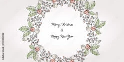 Fotografia Hand Drawn Wreath With Watercolor Elements And Christmas Greetings