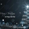 Fotografia Christmas And New Year Glowing Blue Vector Banner With Snow Wave, Glitter, Stars, Snowflakes And Christmas Tree