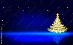 Fotografia Golden Christmas Tree And Blue Star Sky.