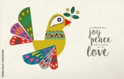 Fotomurale Christmas And New Year Dove Bird Folk Art Card