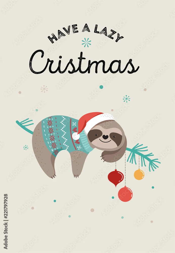 Fotografia Cute Sloths, Funny Christmas Illustrations With Santa Claus Costumes, Hat And Sc 3 Fotografia Cute Sloths, Funny Christmas Illustrations With Santa Claus Costumes, Hat And Sc