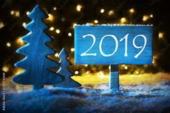 Fotografia Blue Christmas Tree, Text 2019 For Happy New Year