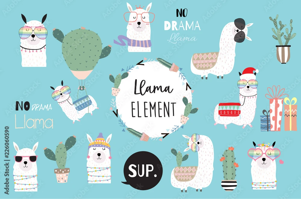 Fotografia Blue Hand Drawn Cute Card With Llama, Heart Glasses And Hat In Winter Christmas 3 Fotografia Blue Hand Drawn Cute Card With Llama, Heart Glasses And Hat In Winter Christmas