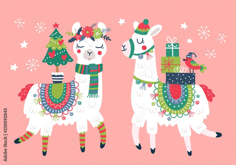Fotografia Cute Llama Character Christmas Card 3 Fotografia Cute Llama Character Christmas Card