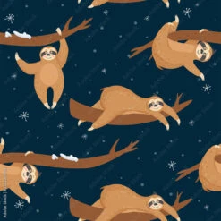 Fotografia Seamless Christmas Pattern With Cute Lazy Sloths