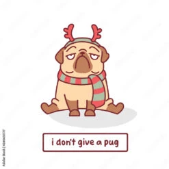Fotografia Cartoon Pug Dog Character In Scarf And Christmas Deer Horn Vector Illustration W
