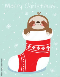 Fotografia Merry Christmas Card With Cute Sloth
