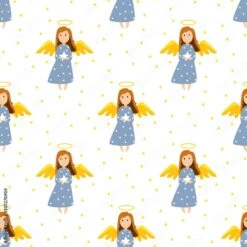 Fotografia Christmas Cute Angels Seamless Pattern