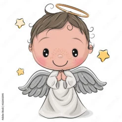 Fotografia Cartoon Christmas Angel Boy Isolated On White Background