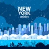 Fotografia Christmas Winter Vector City Illustration With Holiday New York Skyscrapers, Snow, Park, Pine Trees Silhouette