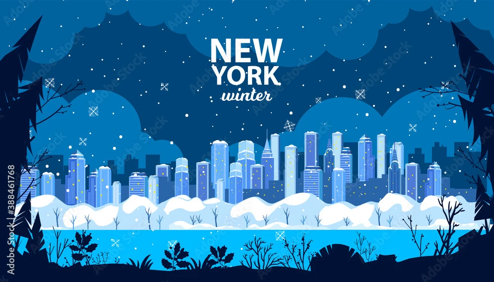 Fotografia Christmas Winter Vector City Illustration With Holiday New York Skyscrapers, Snow, Park, Pine Trees Silhouette 3 Fotografia Christmas Winter Vector City Illustration With Holiday New York Skyscrapers, Snow, Park, Pine Trees Silhouette