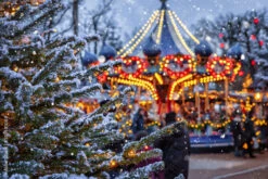 Fotografia Christmas In Tivoli Gardens, Copenhagen, Denmark, With A Snow Covered Fir Tree I