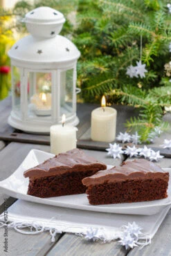 Fotografia Danish Traditional Christmas. Chocolate Cake And White Handmade